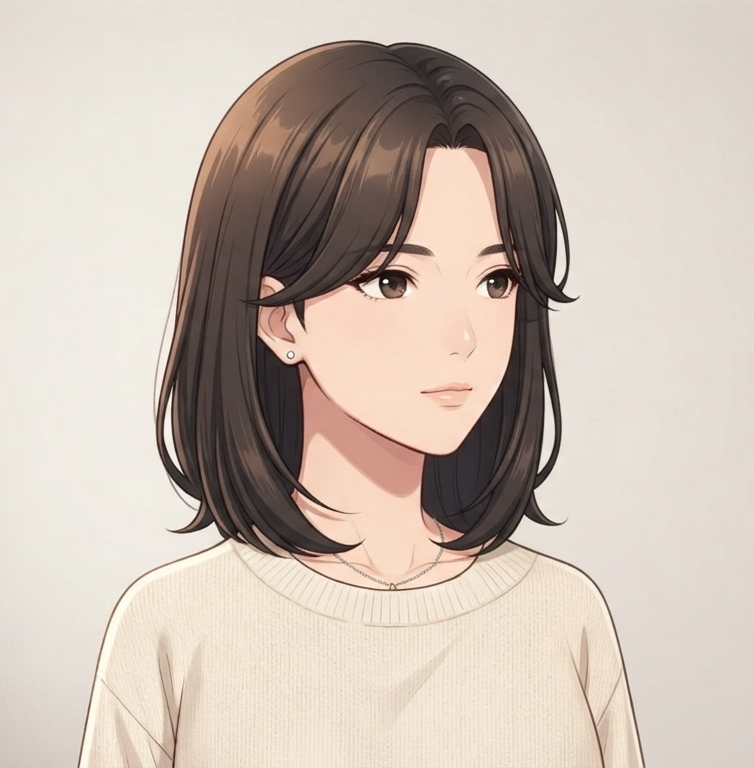 Female · Curtain Bangs Lob · Front Right 3/4